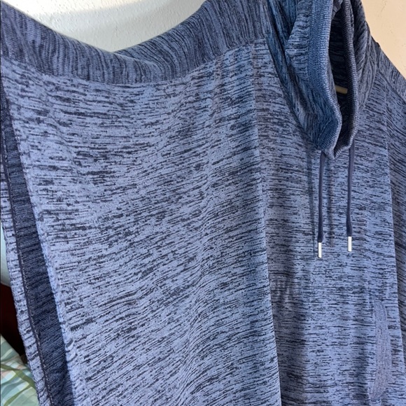 Athleta Variegated Blue Black Drawstring Hooded Poncho Sweater - Picture 5 of 7